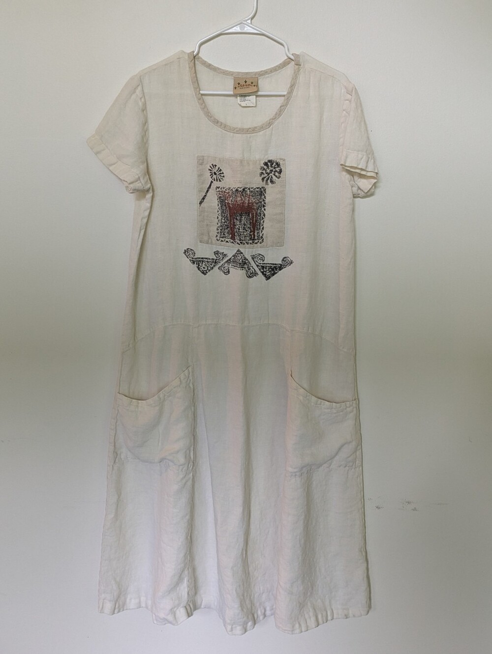 Blue Cactus Vintage Linen White Lagenlook Dress Maxi USA Boho Beach Shift Large
